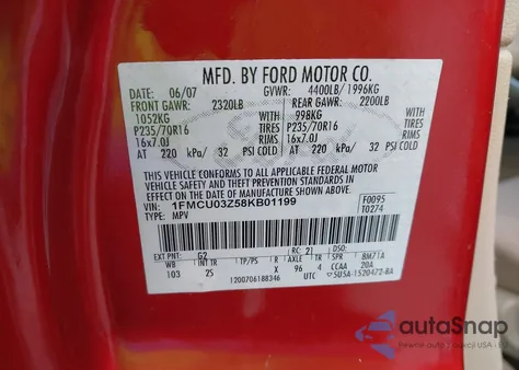 2008 Ford Escape Xlt z USA, uszkodzony, nr VIN 1FMCU03Z58KB01199